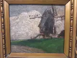 Impressionistisch molenlandschap - Olieverfschilderij met windmolen in sierlijke vergulde lijst – foto 2 – kavel bij De Kringwinkel, Gent