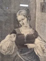 19e-eeuwse lithografie ‘Goldschmieds Töchterlein’ naar Wilhelm Nerenz - ingelijst – foto 6 – kavel bij De Kringwinkel, Gent