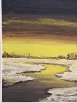 Olieverfschilderij van winters rivierlandschap bij zonsondergang - E. Lamotte – foto 6 – kavel bij De Kringwinkel, Gent