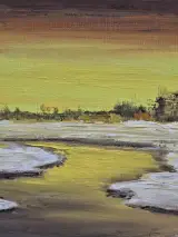 Olieverfschilderij van winters rivierlandschap bij zonsondergang - E. Lamotte – foto 9 – kavel bij De Kringwinkel, Gent