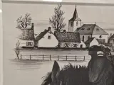 Handgesigneerde grafische prent met drie trekpaarden en dorpsgezicht - Oscar Bonnevalle – foto 6 – kavel bij De Kringwinkel, Gent