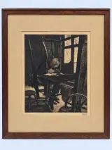 Originele ets ‘Vieux Tisserand’ - genummerd 28/50 - François Pycke – kavel bij De Kringwinkel, Gent