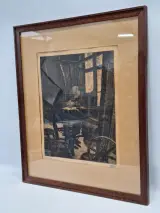 Originele ets ‘Vieux Tisserand’ - genummerd 28/50 - François Pycke – foto 4 – kavel bij De Kringwinkel, Gent