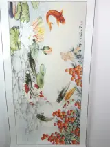 Chinese Hangende Rol – Negen Koi-karpers & Lotus – foto 2 – kavel bij De Kringwinkel, Heverlee