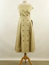 RAE Antwerp beige bustierjurk in retro stijl fit and flare in gladde zwaardere soepelvallende stof – kavel bij De Kringwinkel, Antwerpen