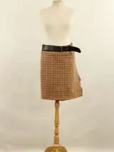 Natan Knitwear wikklerokje met lederen riem in herfstkleuren – kavel bij De Kringwinkel, Antwerpen