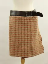 Natan Knitwear wikklerokje met lederen riem in herfstkleuren – foto 2 – kavel bij De Kringwinkel, Antwerpen