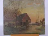 Gesigneerd olieverfschilderij met een boerderij bij zonsondergang - 2010 – foto 2 – kavel bij De Kringwinkel, Heverlee