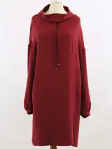 Loro Piana - luxueuze, bordeauxrode tuniekjurk met gedrapeerde kraag – foto 3 – kavel bij De Kringwinkel, Antwerpen
