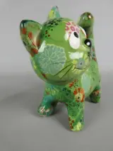 Groene Kat-spaarpot met Bloemenprint – foto 3 – kavel bij De Kringwinkel, Diest