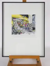Ingelijste kleurenlitho - Café Tout-Va-Bien - Nick Andrews – kavel bij De Kringwinkel, Heverlee