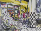 Ingelijste kleurenlitho - Café Tout-Va-Bien - Nick Andrews – foto 7 – kavel bij De Kringwinkel, Heverlee