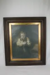 Reproductie Olieverfschilderij: Meisje met een bezem – foto 2 – kavel bij De Kringwinkel, Brecht