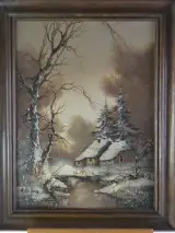Winterlandschap, olieverfschilderij van A. Buikema – foto 2 – kavel bij De Kringwinkel, Heverlee
