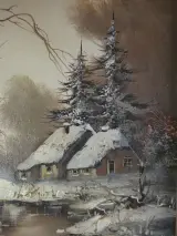 Winterlandschap, olieverfschilderij van A. Buikema – foto 3 – kavel bij De Kringwinkel, Heverlee