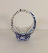 Vintage mondgeblazen glaskorf in helder en kobaltblauw glas – kavel bij De Kringwinkel, Turnhout