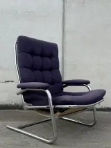 Vintage design fauteuil – jaren 70 – chroom & donkerpaars – foto 4 – kavel bij De Kringwinkel, Dilsen