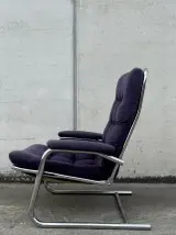 Vintage design fauteuil – jaren 70 – chroom & donkerpaars – foto 7 – kavel bij De Kringwinkel, Dilsen