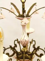 Vintage romantische kroonluchter - 5-armig - roze porselein & messingkleurig metaal - bloemen – foto 6 – kavel bij De Kringwinkel, Antwerpen