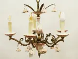 Vintage romantische kroonluchter - 5-armig - roze porselein & messingkleurig metaal - bloemen – foto 8 – kavel bij De Kringwinkel, Antwerpen