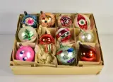 Set van 11 vintage glazen kerstornamenten met reflectoren – kavel bij De Kringwinkel, Turnhout