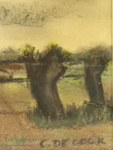Sfeervol landschap met hoeve en knotwilgen – Gesigneerd: C. De Cock – foto 5 – kavel bij De Kringwinkel, Antwerpen