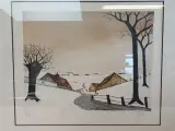Ingelijste litho van een landschap met boerderijen en bomen – foto 2 – kavel bij De Kringwinkel, Oudenaarde