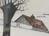 Ingelijste litho van een landschap met boerderijen en bomen – foto 5 – kavel bij De Kringwinkel, Oudenaarde