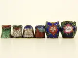 Set van 6 cloisonné uiltjes - decoratieve miniaturen – foto 2 – kavel bij De Kringwinkel, Antwerpen
