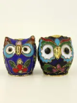 Set van 6 cloisonné uiltjes - decoratieve miniaturen – foto 4 – kavel bij De Kringwinkel, Antwerpen