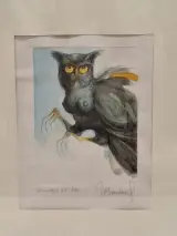 Set van 2 handgesigneerde dierillustraties ‘Haan’ en ‘Vrouwelijke uil’ - 2000/2002 - Willy Bosschem – foto 3 – kavel bij De Kringwinkel, Gent