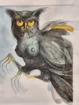 Set van 2 handgesigneerde dierillustraties ‘Haan’ en ‘Vrouwelijke uil’ - 2000/2002 - Willy Bosschem – foto 4 – kavel bij De Kringwinkel, Gent