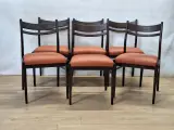 Set van 6 vintage Mid-Century eetkamerstoelen - donker hout & cognackleurige zitting – foto 2 – kavel bij De Kringwinkel, Gent