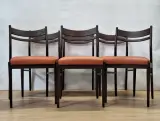 Set van 6 vintage Mid-Century eetkamerstoelen - donker hout & cognackleurige zitting – foto 3 – kavel bij De Kringwinkel, Gent