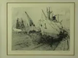 Romain Malfliet (1910-2006) ets 'Droogdok Antwerpen' – foto 2 – kavel bij De Kringwinkel, Antwerpen