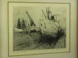 Romain Malfliet (1910-2006) ets 'Droogdok Antwerpen' – foto 3 – kavel bij De Kringwinkel, Antwerpen