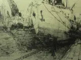Romain Malfliet (1910-2006) ets 'Droogdok Antwerpen' – foto 6 – kavel bij De Kringwinkel, Antwerpen