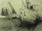 Romain Malfliet (1910-2006) ets 'Droogdok Antwerpen' – foto 7 – kavel bij De Kringwinkel, Antwerpen