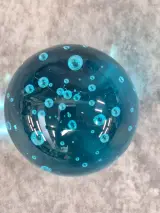 Set van 6 decoratieve turquoise glazen bollen met luchtbellen – foto 7 – kavel bij De Kringwinkel, Gent