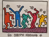 Kleurrijke kunstdruk met dansende figuren - ingelijst - Keith Haring – foto 2 – kavel bij De Kringwinkel, Gent