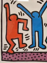 Kleurrijke kunstdruk met dansende figuren - ingelijst - Keith Haring – foto 3 – kavel bij De Kringwinkel, Gent