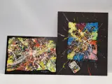 Set van 2 abstracte mixed-mediawerken in actionpaintingstijl - B. Masson – kavel bij De Kringwinkel, Gent