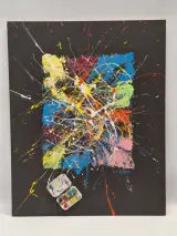 Set van 2 abstracte mixed-mediawerken in actionpaintingstijl - B. Masson – foto 2 – kavel bij De Kringwinkel, Gent