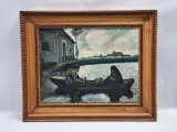 Expressionistisch riviertafereel met roeiboot - J. Bruynseels – kavel bij De Kringwinkel, Gent