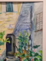 Zonnige binnentuin met bloemen - expressionistisch schilderij uit 1990 - Bresou – foto 6 – kavel bij De Kringwinkel, Gent