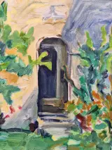 Zonnige binnentuin met bloemen - expressionistisch schilderij uit 1990 - Bresou – foto 7 – kavel bij De Kringwinkel, Gent