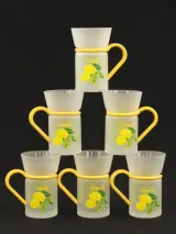 6 “Lemon Tea” glazen mokken ‘Inspiration’ jaren 70 stijl – kavel bij De Kringwinkel, Antwerpen