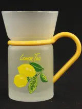 6 “Lemon Tea” glazen mokken ‘Inspiration’ jaren 70 stijl – foto 4 – kavel bij De Kringwinkel, Antwerpen