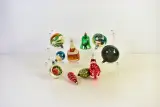 Set van 10 vintage glazen kerstornamenten, ca. 1950-1970 – kavel bij De Kringwinkel, Turnhout