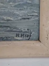 Sfeervol Vintage Impressie Maritiem Olieschilderij – Gesigneerd door H. Houf – foto 2 – kavel bij De Kringwinkel, Waardamme